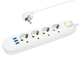 98-224# PRZEDŁUŻACZ SIECIOWY  PS-430 4-GNIAZDA 3xUSB 3M BIAŁY 2x1MM