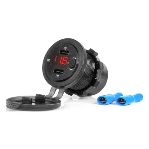 ŁADOWARKA SAMOCHODOWA Z GNIAZDAMI USB I TESTEREM NA PIĘCIA WODOOD PORNA Z WŁĄCZNIKIEM 2x USB-C 12V 24V AMIO-04226 ŁADOWARKA SAMOCHODOWA Z GNIAZDAMI USB I TESTEREM NA PIĘCIA WODOOD PORNA Z WŁĄCZNIKIEM 2x USB-C 12V 24V AMIO-04226