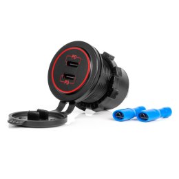 ŁADOWARKA SAMOCHODOWA Z GNIAZDAMI USB WODOOD PORNA 2x USB-C 12V 24V AMIO-04223