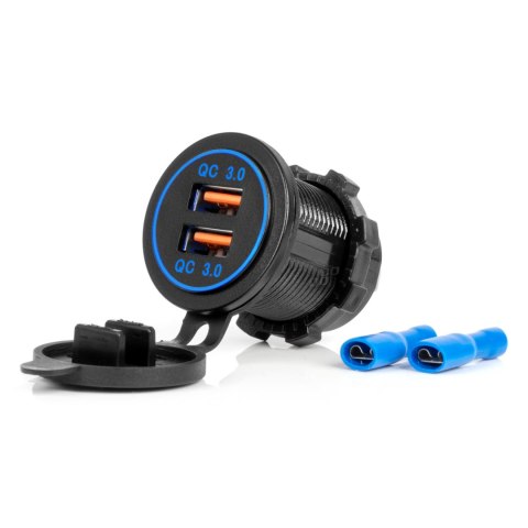 ŁADOWARKA SAMOCHODOWA Z GNIAZDAMI USB WODOOD PORNA 2xUSB qC3.0 12V 24V AMIO-04218 ŁADOWARKA SAMOCHODOWA Z GNIAZDAMI USB WODOOD PORNA 2xUSB qC3.0 12V 24V AMIO-04218