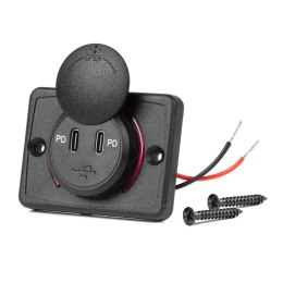 ŁADOWARKA SAMOCHODOWA Z GNIAZDAMI USB WODOOD PORNA KWADRATOWA 2x USB-C 12V 24V AMIO-04232