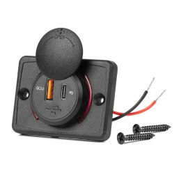 ŁADOWARKA SAMOCHODOWA Z GNIAZDAMI USB WODOOD PORNA KWADRATOWA USB + USB-C qC3.0 12V 24V AMIO-04231