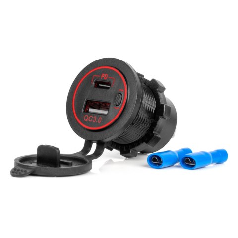 ŁADOWARKA SAMOCHODOWA Z GNIAZDAMI USB WODOOD PORNA USB + USB-C qC3.0 12V 24V AMIO-04221 ŁADOWARKA SAMOCHODOWA Z GNIAZDAMI USB WODOOD PORNA USB + USB-C qC3.0 12V 24V AMIO-04221