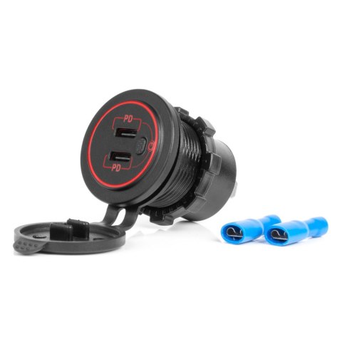 ŁADOWARKA SAMOCHODOWA Z GNIAZDAMI USB WODOOD PORNA Z WŁĄCZNIKIEM 2x USB-C 12V 24V AMIO-04224 ŁADOWARKA SAMOCHODOWA Z GNIAZDAMI USB WODOOD PORNA Z WŁĄCZNIKIEM 2x USB-C 12V 24V AMIO-04224
