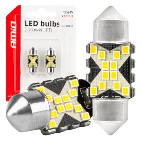 ŻARÓWKI LED CANBUS FESTOON C5W 12SMD 2016 31MM WHITE 12V 24V AMIO-04235