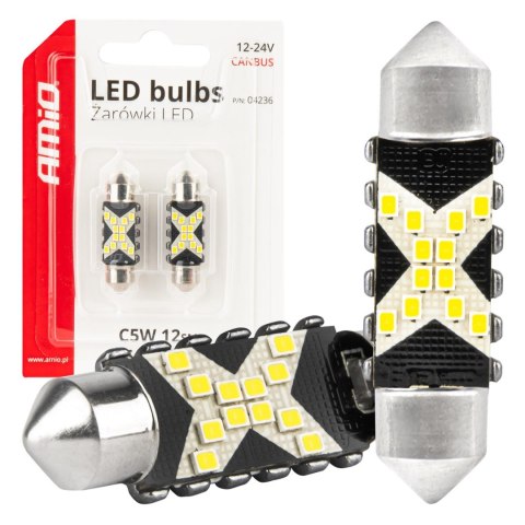 ŻARÓWKI LED CANBUS FESTOON C5W 12SMD 2016 36MM WHITE 12V 24V AMIO-04236 ŻARÓWKI LED CANBUS FESTOON C5W 12SMD 2016 36MM WHITE 12V 24V AMIO-04236