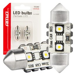 ŻARÓWKI LED CANBUS FESTOON C5W 2SMD 3838 31MM WHITE 12V 24V AMIO-04247