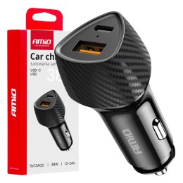 ŁADOWARKA SAMOCHODOWA qC+ PD 38W USB-A + USB-C AMIO-04283