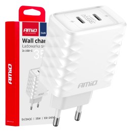 ŁADOWARKA SIECIOWA qUICK CHARGE 35W 2x USB-C 100-240V AMIO-04288