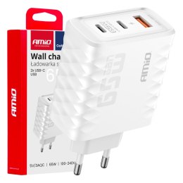 ŁADOWARKA SIECIOWA qUICK CHARGE 65W USB-A + 2x USB-C AMIO-04289