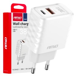 ŁADOWARKA SIECIOWA qUICK CHARGE GAN 38W USB-A + USB-C AMIO-04287