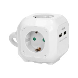 PRZEDŁUŻACZ 4 KROTNY 2P+Z (SCHUKO), ŁADOWARKA 2xUSB, 1,4M H05VV-F 3x1,5MM2, BIAŁY
