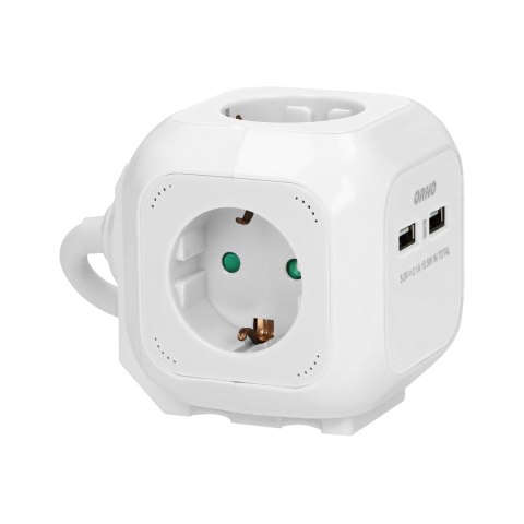 PRZEDŁUŻACZ 4 KROTNY 2P+Z (SCHUKO), ŁADOWARKA 2xUSB, 1,4M H05VV-F 3x1,5MM2, BIAŁY