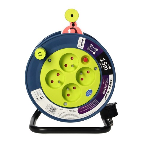 PRZEDŁUŻACZ BĘBNOWY MINI, 4 GNIAZDA 2P+Z, METALOWY STOJAK, POLWINIT H05VV-F 3x1MM? , DŁUGOŚĆ 15M, LIMONKOWY PRZEDŁUŻACZ BĘBNOWY MINI, 4 GNIAZDA 2P+Z, METALOWY STOJAK, POLWINIT H05VV-F 3x1MM? , DŁUGOŚĆ 15M, LIMONKOWY