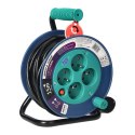 PRZEDŁUŻACZ BĘBNOWY MINI, 4 GNIAZDA 2P+Z, METALOWY STOJAK,  POLWINIT H05VV-F 3x1MM?, DŁUGOŚĆ 15M, TURKUSOWY