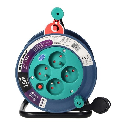 PRZEDŁUŻACZ BĘBNOWY MINI, 4 GNIAZDA 2P+Z, METALOWY STOJAK, POLWINIT H05VV-F 3x1MM?, DŁUGOŚĆ 15M, TURKUSOWY PRZEDŁUŻACZ BĘBNOWY MINI, 4 GNIAZDA 2P+Z, METALOWY STOJAK, POLWINIT H05VV-F 3x1MM?, DŁUGOŚĆ 15M, TURKUSOWY