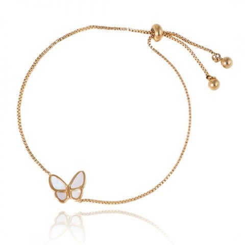 BRANSOLETKA NA RĘKĘ STAL CHIRURGICZNA POZŁACANA 14K ZŁOTEM MOTYL BST1492