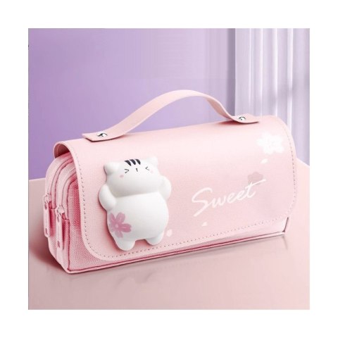 DUŻY PIÓRNIK WIELOFUNKCYJNY DWUKOMOROWY Z KOTKIEM RÓŻOWY PR14R