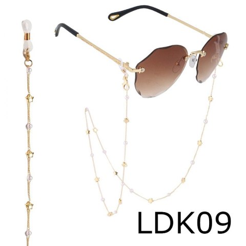ŁAŃCUSZEK DO OKULARÓW CIENKI ZŁOTY GWIAZDKI PERŁY 72CM LDK09