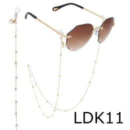 ŁAŃCUSZEK DO OKULARÓW CIENKI ZŁOTY KULKI PERŁY 71CM LDK11