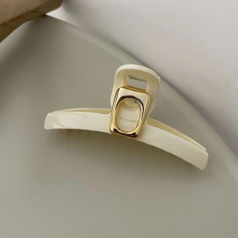 SPINKA DO WŁOSÓW, KLAMRA BIAŁA ZE ZŁOTĄ OZDOBĄ 11CM SP304B