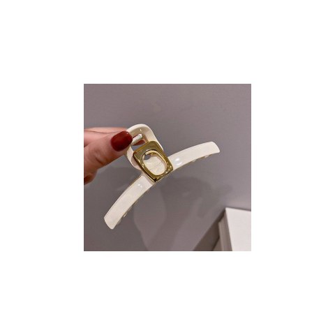 SPINKA DO WŁOSÓW, KLAMRA BIAŁA ZE ZŁOTĄ OZDOBĄ 11CM SP304B