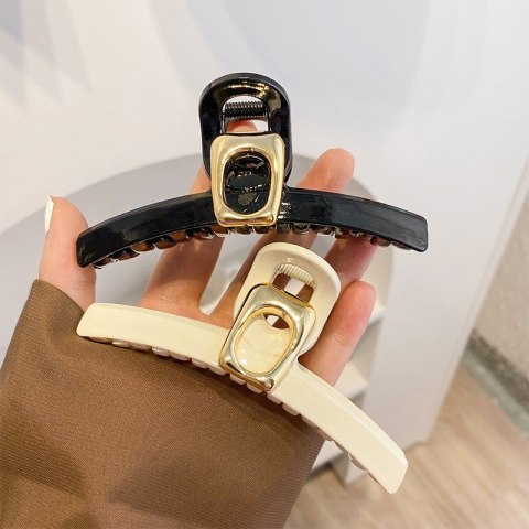 SPINKA DO WŁOSÓW, KLAMRA BIAŁA ZE ZŁOTĄ OZDOBĄ 11CM SP304B