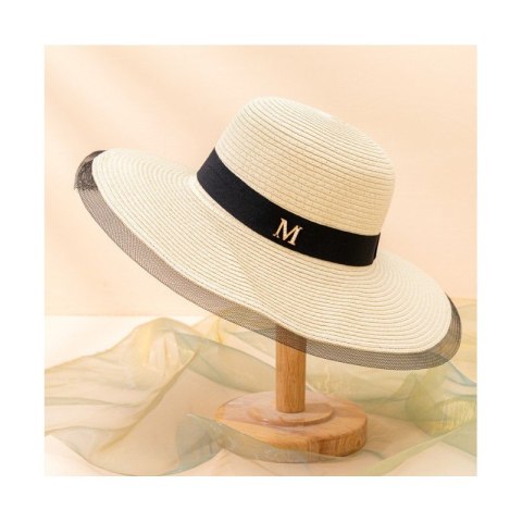 STYLOWY KAPELUSZ DAMSKI PLAŻOWY LETNI SŁOMKOWY TIUL CZ48