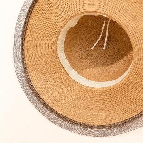 STYLOWY KAPELUSZ DAMSKI PLAŻOWY LETNI SŁOMKOWY TIUL CZ48