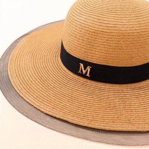 STYLOWY KAPELUSZ DAMSKI PLAŻOWY LETNI SŁOMKOWY TIUL CZ48