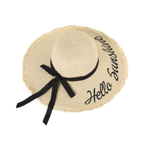 STYLOWY KAPELUSZ DAMSKI PLAŻOWY SŁOMKOWY HELLO SUNSHINE KOKARDA CZ47