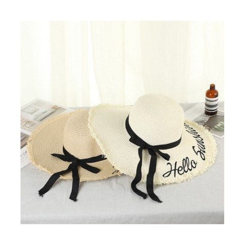 STYLOWY KAPELUSZ DAMSKI PLAŻOWY SŁOMKOWY HELLO SUNSHINE KOKARDA CZ47