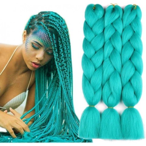 SYNTETYCZNE WŁOSY 120 CM GĘSTE JEDNOKOLOROWE TURKUS WLS10