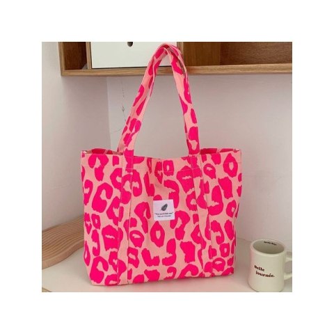 TORBA MATERIAŁOWA DUŻA 58X44X10CM RÓŻOWA PANTERKA TP16