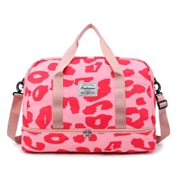TORBA PODRÓŻNA DWUKOMOROWA RÓŻOWA PANTERKA 51X25X39CM T264