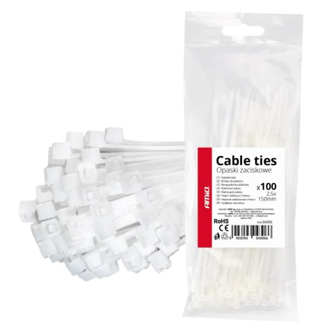 O PASKI ZACISKOWE BIAŁE 2.5×150MM 100 SZT. AMIO-04306 O PASKI ZACISKOWE BIAŁE 2.5×150MM 100 SZT. AMIO-04306