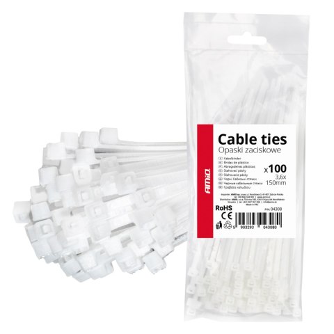 O PASKI ZACISKOWE BIAŁE 3.6×150MM 100 SZT. AMIO-04308 O PASKI ZACISKOWE BIAŁE 3.6×150MM 100 SZT. AMIO-04308