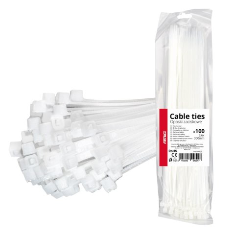 O PASKI ZACISKOWE BIAŁE 3.6×300MM 100 SZT. AMIO-04309 O PASKI ZACISKOWE BIAŁE 3.6×300MM 100 SZT. AMIO-04309