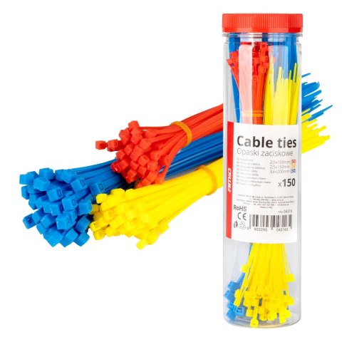 O PASKI ZACISKOWE PLASTIKOWE WIELOKOLOROWE ZESTAW 150 SZT. AMIO-04316 O PASKI ZACISKOWE PLASTIKOWE WIELOKOLOROWE ZESTAW 150 SZT. AMIO-04316