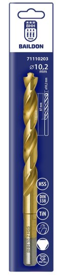 WIERTŁO DO METALU BAILDON DIN 338 RN 10,2 MM, HSS TIN (S), 133-87 MM (CHWYT 3- PŁASZCZYZNOWY)