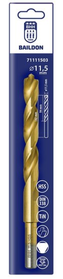 WIERTŁO DO METALU BAILDON DIN 338 RN 11,5 MM, HSS TIN (S), 142-94 MM (CHWYT 3- PŁASZCZYZNOWY)