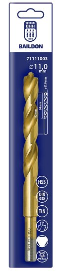 WIERTŁO DO METALU BAILDON DIN 338 RN 11 MM, HSS TIN (S), 142-94 MM (CHWYT 3- PŁASZCZYZNOWY)