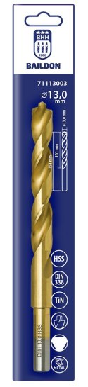 WIERTŁO DO METALU BAILDON DIN 338 RN 13 MM, HSS TIN (S), 151-101 MM (CHWYT 3- PŁASZCZYZNOWY)