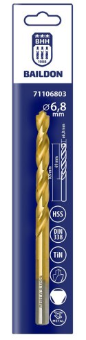 WIERTŁO DO METALU BAILDON DIN 338 RN 6,8 MM, HSS TIN (S), 109-69 MM (CHWYT 3- PŁASZCZYZNOWY)