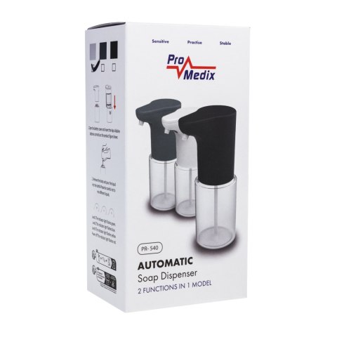 AUTOMATYCZNY DOZOWNIK PROMEDIx, POJEMNIK DYS PENSER DO PŁYNNYCH MYDEŁ, PŁYNÓW DEZYNFEKUJĄCYCH, 300ML, 4xAA, BIAŁY, PR-540 W AUTOMATYCZNY DOZOWNIK PROMEDIx, POJEMNIK DYS PENSER DO PŁYNNYCH MYDEŁ, PŁYNÓW DEZYNFEKUJĄCYCH, 300ML, 4xAA, BIAŁY, PR-540 W