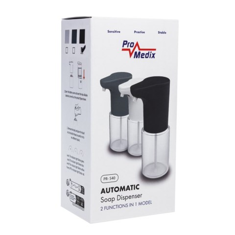 AUTOMATYCZNY DOZOWNIK PROMEDIx, POJEMNIK DYS PENSER DO PŁYNNYCH MYDEŁ, PŁYNÓW DEZYNFEKUJĄCYCH, 300ML, 4xAA, CZARNY, PR-540 B AUTOMATYCZNY DOZOWNIK PROMEDIx, POJEMNIK DYS PENSER DO PŁYNNYCH MYDEŁ, PŁYNÓW DEZYNFEKUJĄCYCH, 300ML, 4xAA, CZARNY, PR-540 B