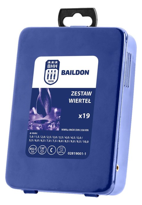 KOM PLET WIERTEŁ DO STALI I ŻELIWA NWKA INOX M-19, 1,0-10,0 MM, SZLIFOWANE, HSS-E CO5 (19 SZT.) KOM PLET WIERTEŁ DO STALI I ŻELIWA NWKA INOX M-19, 1,0-10,0 MM, SZLIFOWANE, HSS-E CO5 (19 SZT.)