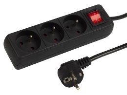 98-770# PRZEDŁUŻACZ SIECIOWY  PR-370WS P 3-GNIAZDA Z UZIEMIENIEM+WYŁĄCZNIK 1,5M CZARNY (3x1,5MM)