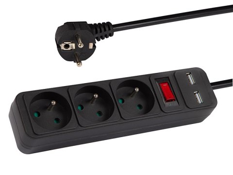 98-774# PRZEDŁUŻACZ SIECIOWY PR-370WS P/USB 3-GNIAZDA+USB Z UZIEMIENIEM+WYŁĄCZNIK 1,5M CZARNY 3x1,5MM 98-774# PRZEDŁUŻACZ SIECIOWY PR-370WS P/USB 3-GNIAZDA+USB Z UZIEMIENIEM+WYŁĄCZNIK 1,5M CZARNY 3x1,5MM