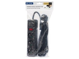 98-774# PRZEDŁUŻACZ SIECIOWY  PR-370WS P/USB 3-GNIAZDA+USB Z UZIEMIENIEM+WYŁĄCZNIK 1,5M CZARNY 3x1,5MM